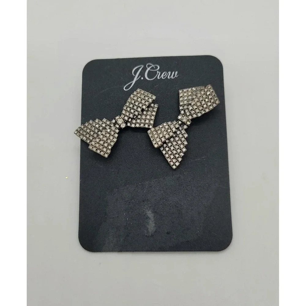 J.Crew Crystal Pavé Bow Stud Earrings Gunmetal Tone AF765 Hypoallergenic